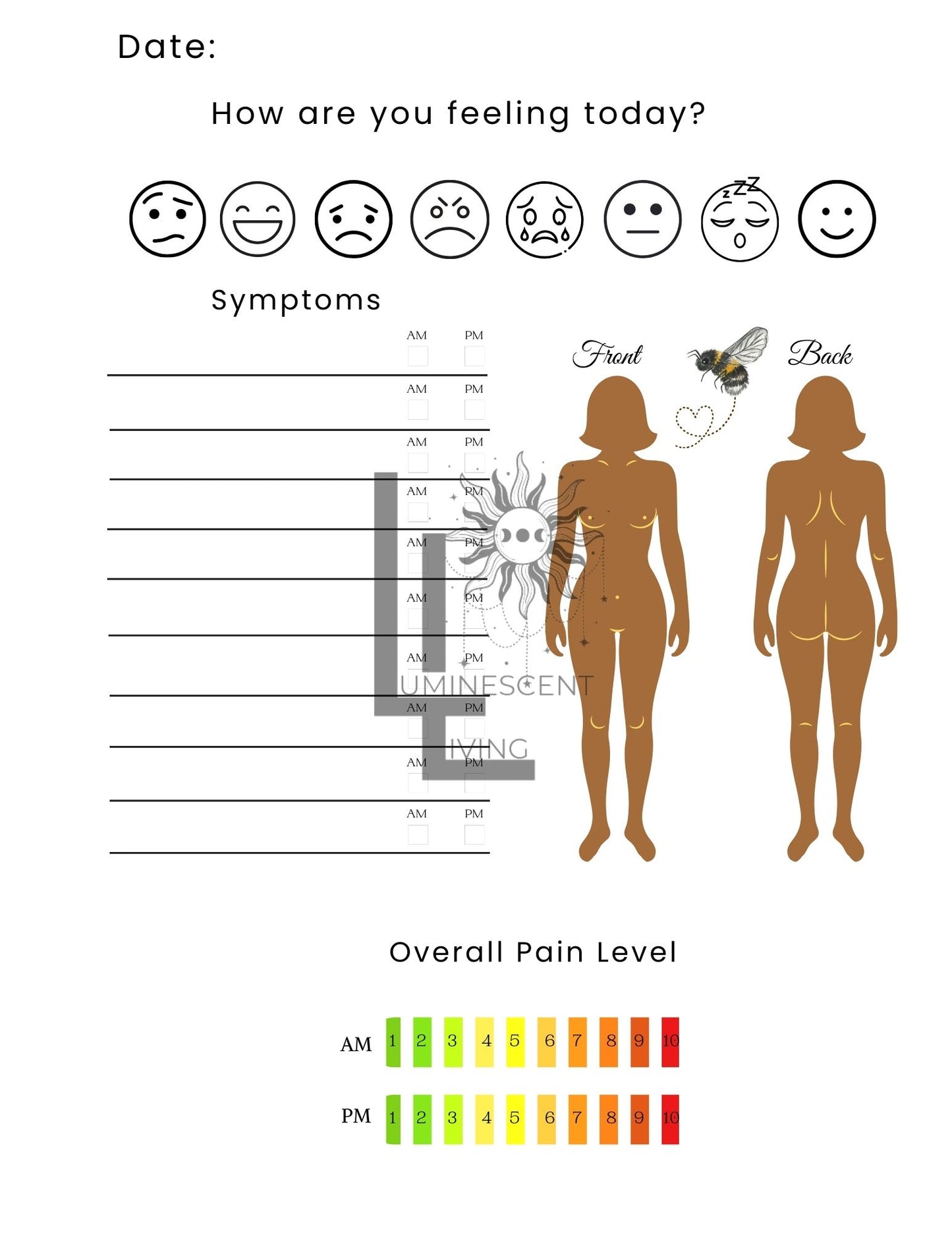 Bee Medical Symptoms Tracking Journal (Digital)