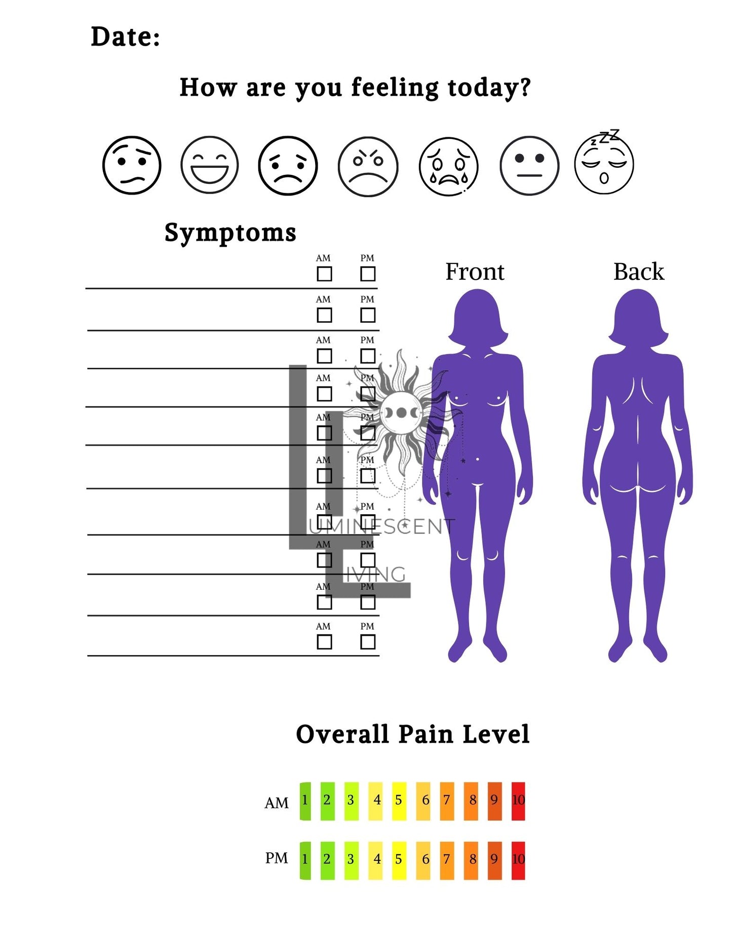 Purple Healing Flowers Medical Symptoms Tracking Journal (Digital)