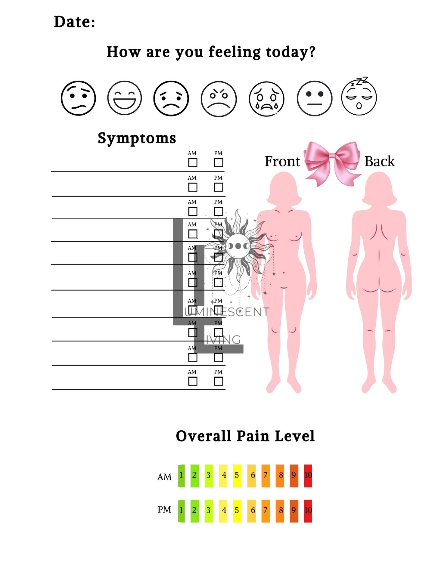 Pink Party Medical Symptoms Tracking Journal (Digital)