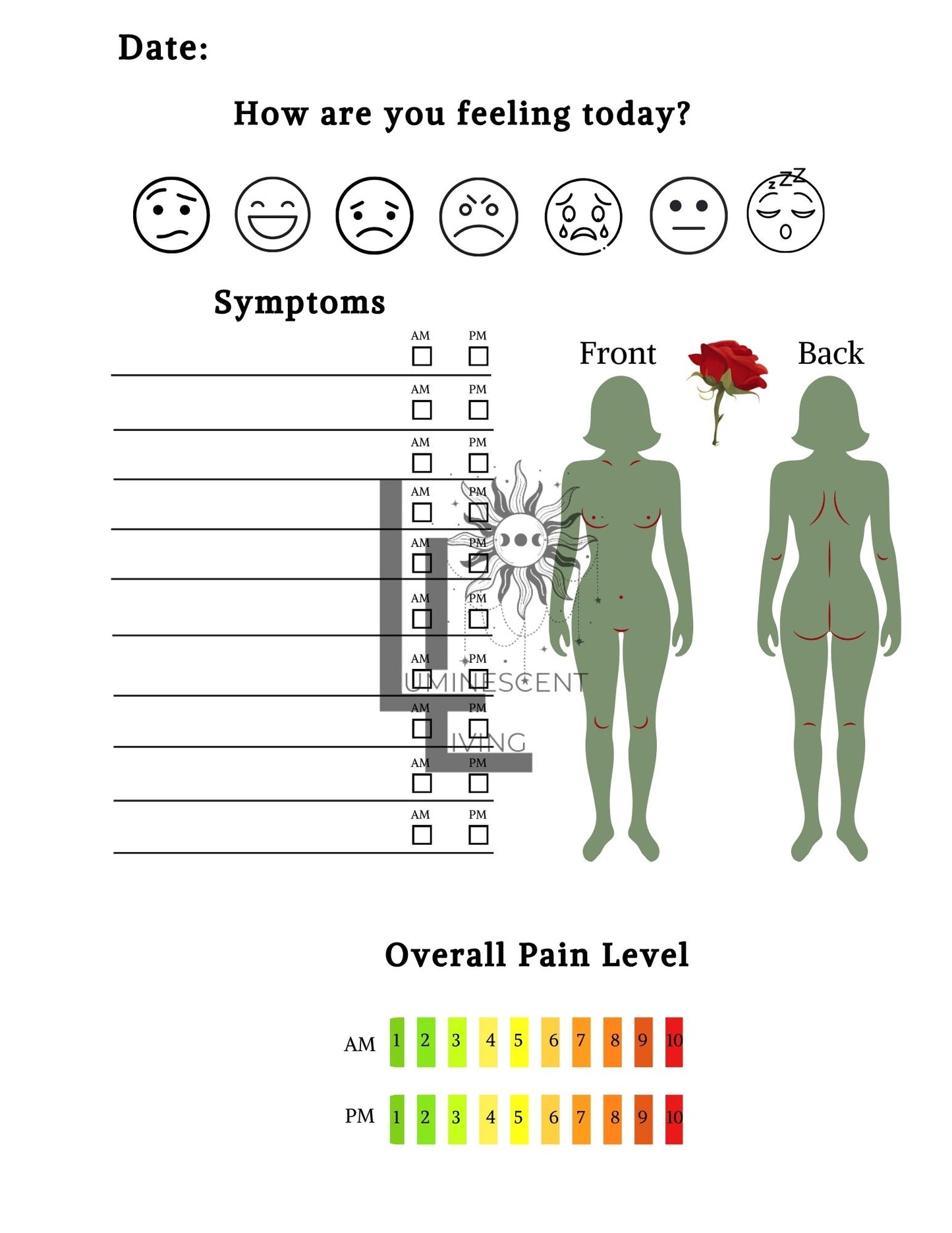 Vintage Roses 3 Medical Symptoms Tracking Journal (Digital)