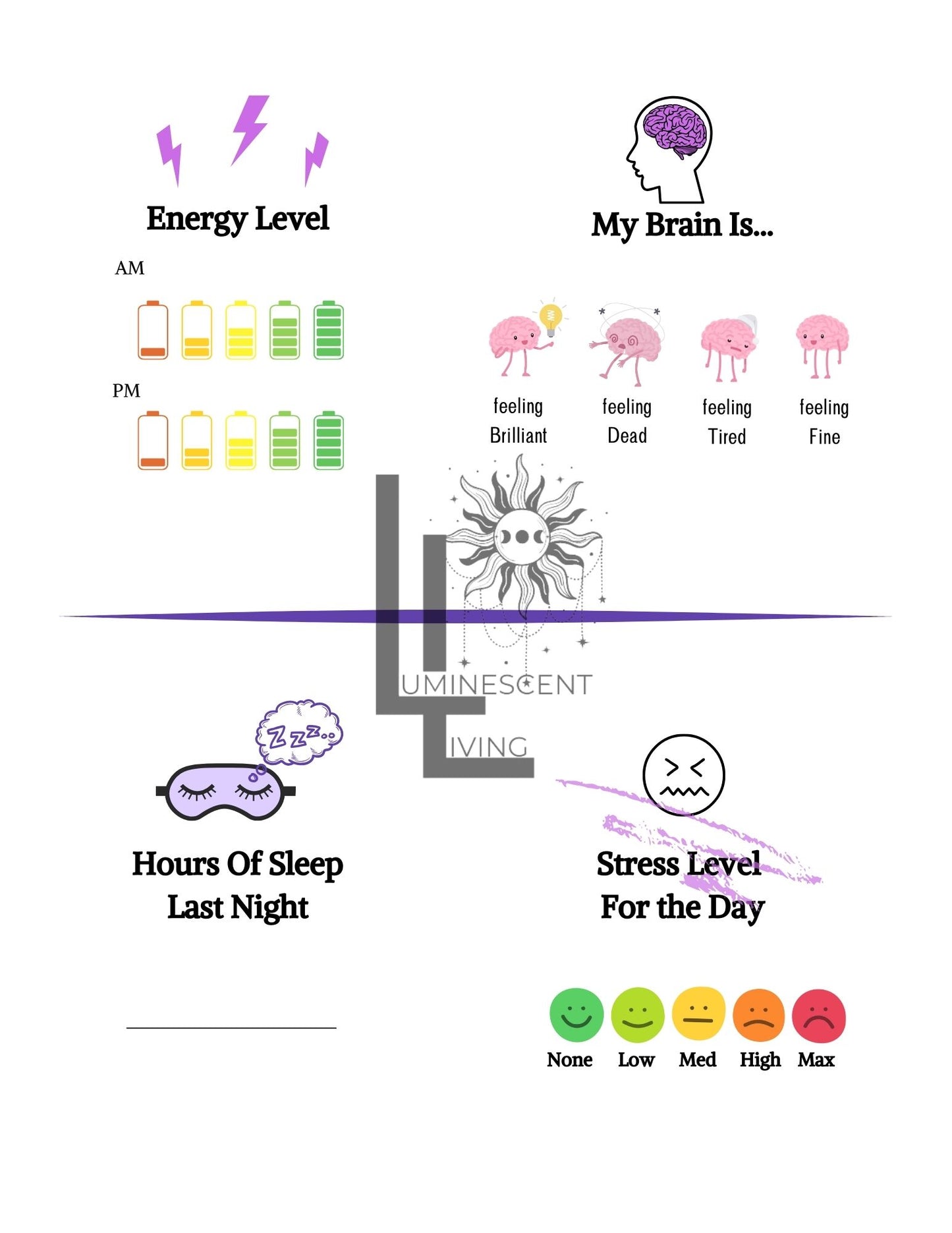 Purple Healing Flowers Medical Symptoms Tracking Journal (Digital)