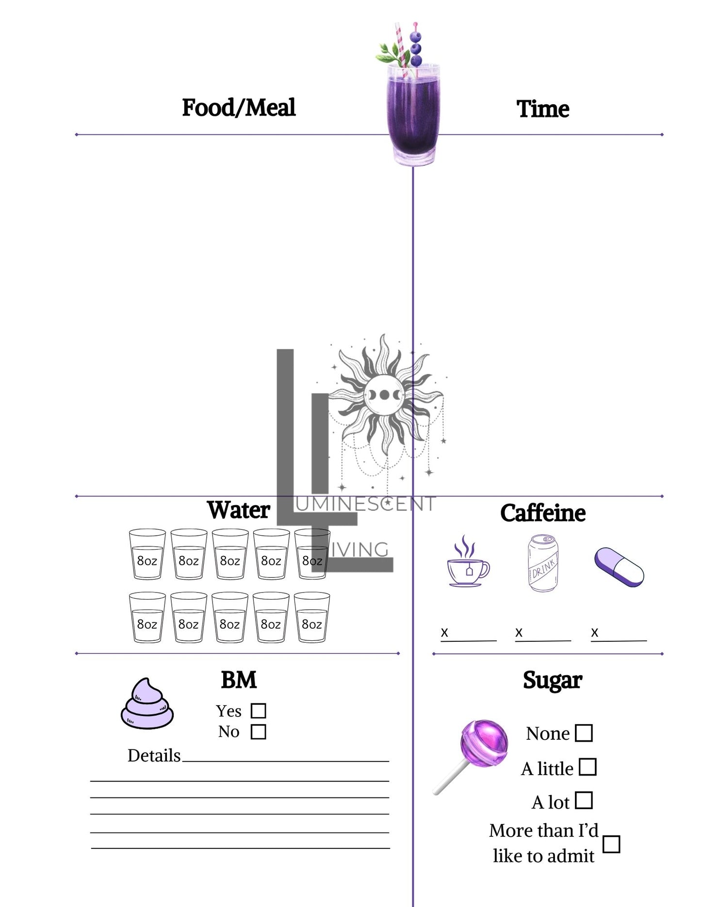 Purple Healing Flowers Medical Symptoms Tracking Journal (Digital)