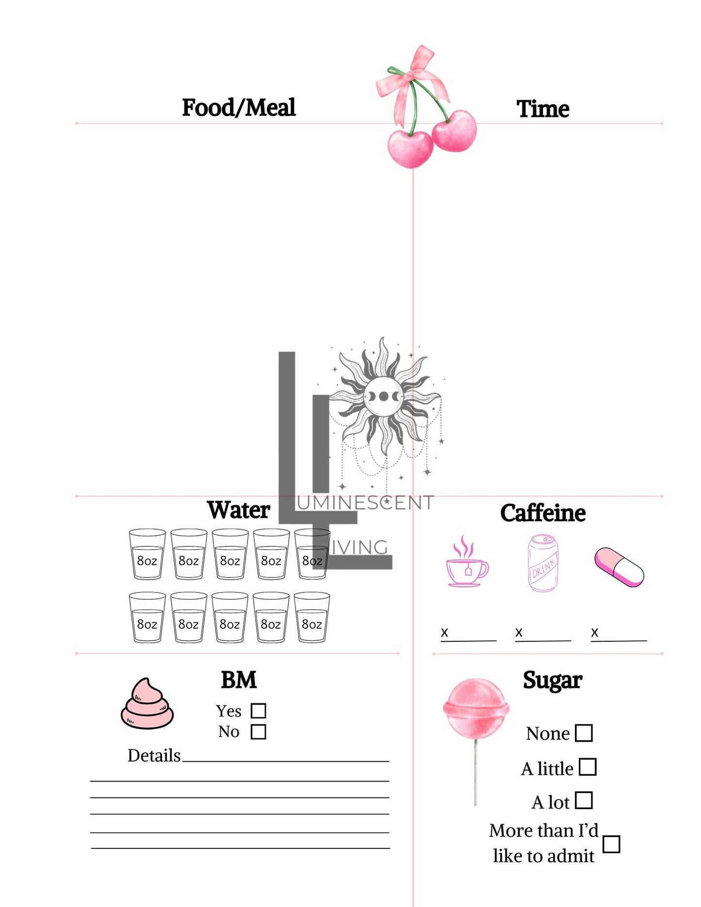 Pink Party Medical Symptoms Tracking Journal (Digital)