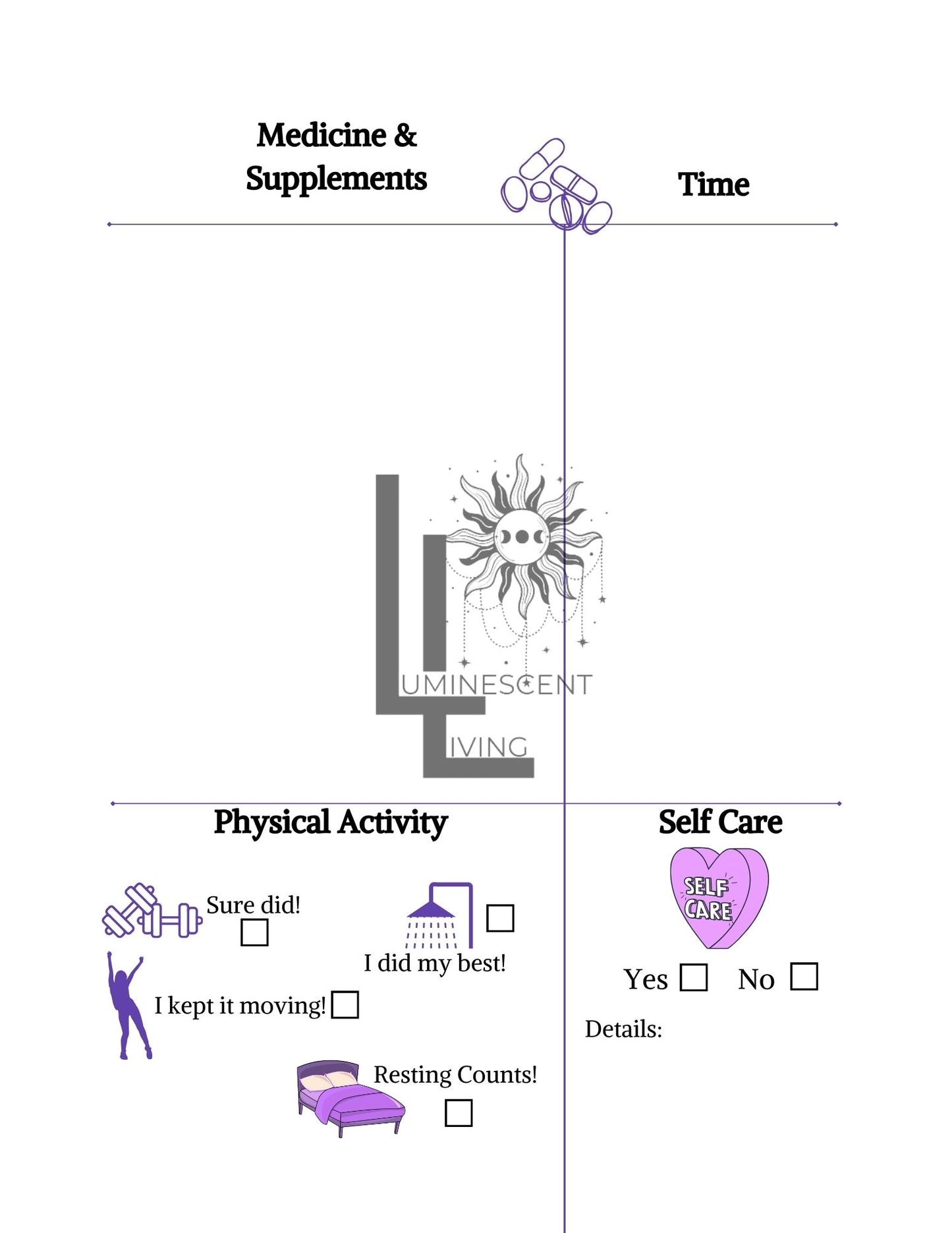 Purple Healing Flowers Medical Symptoms Tracking Journal (Digital)