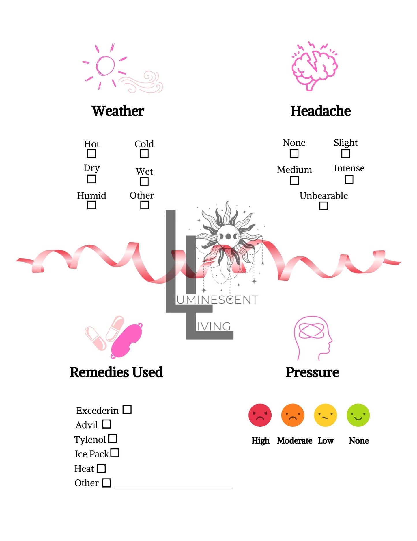 Pink Party Medical Symptoms Tracking Journal (Digital)