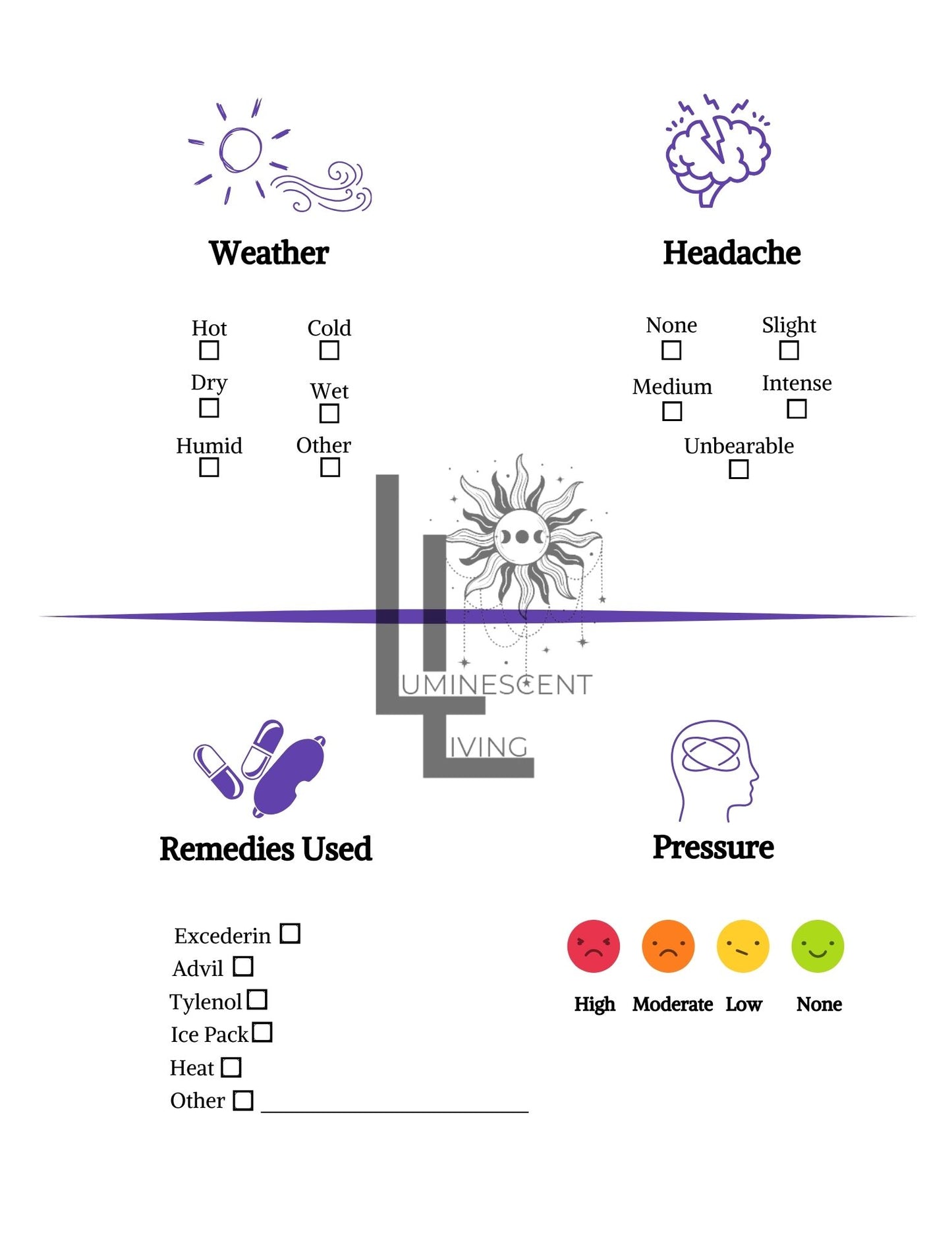 Purple Healing Flowers Medical Symptoms Tracking Journal (Digital)