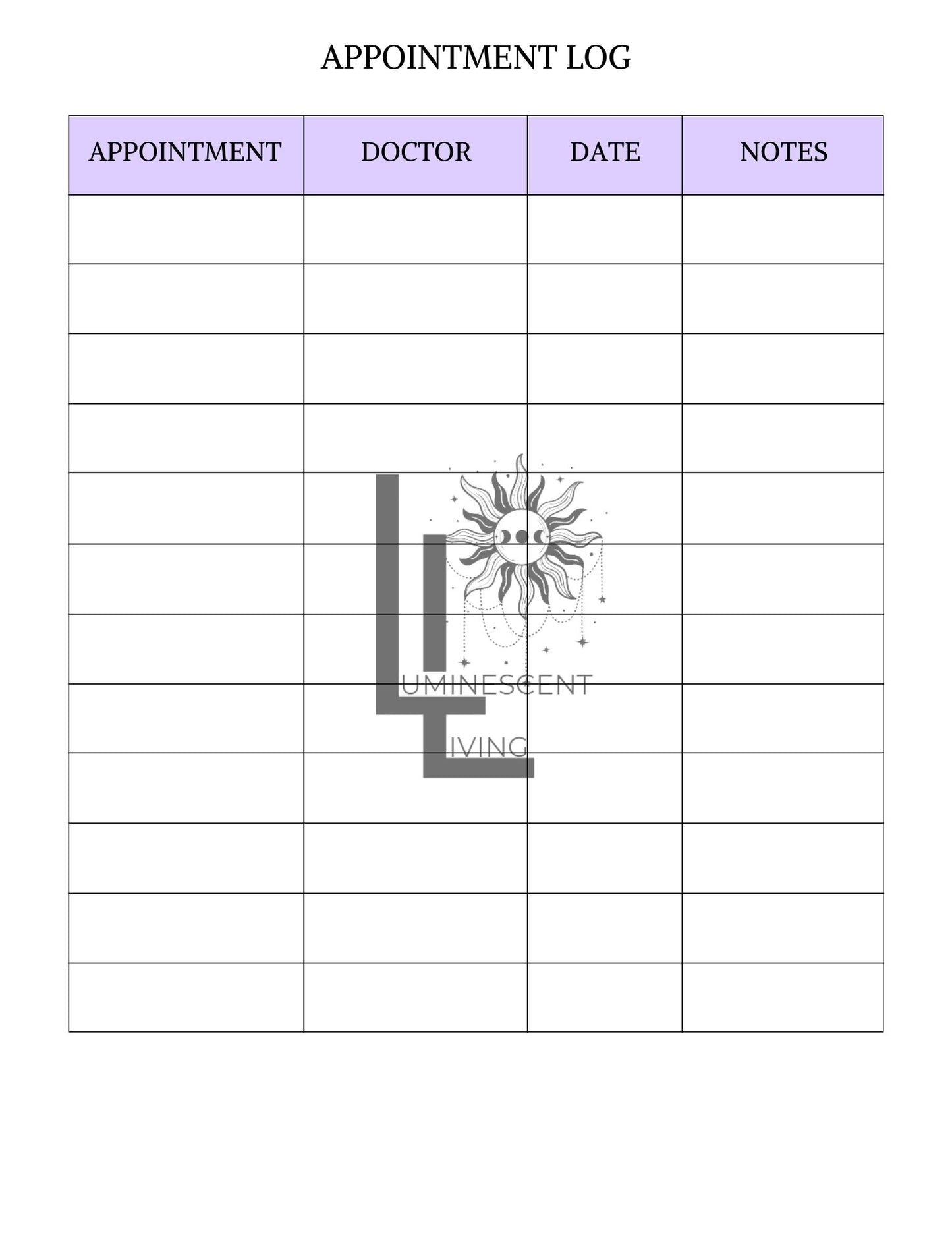 Purple Healing Flowers Medical Symptoms Tracking Journal (Digital)