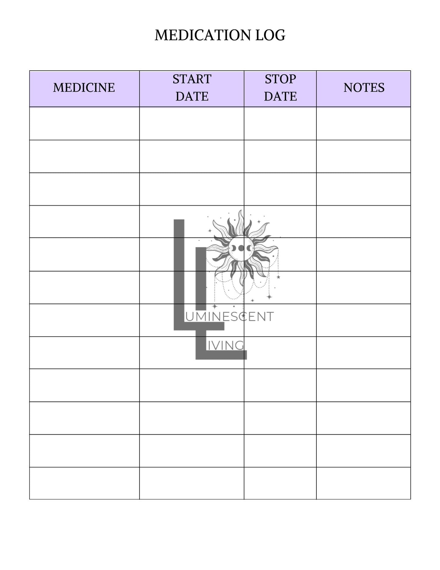 Purple Healing Flowers Medical Symptoms Tracking Journal (Digital)