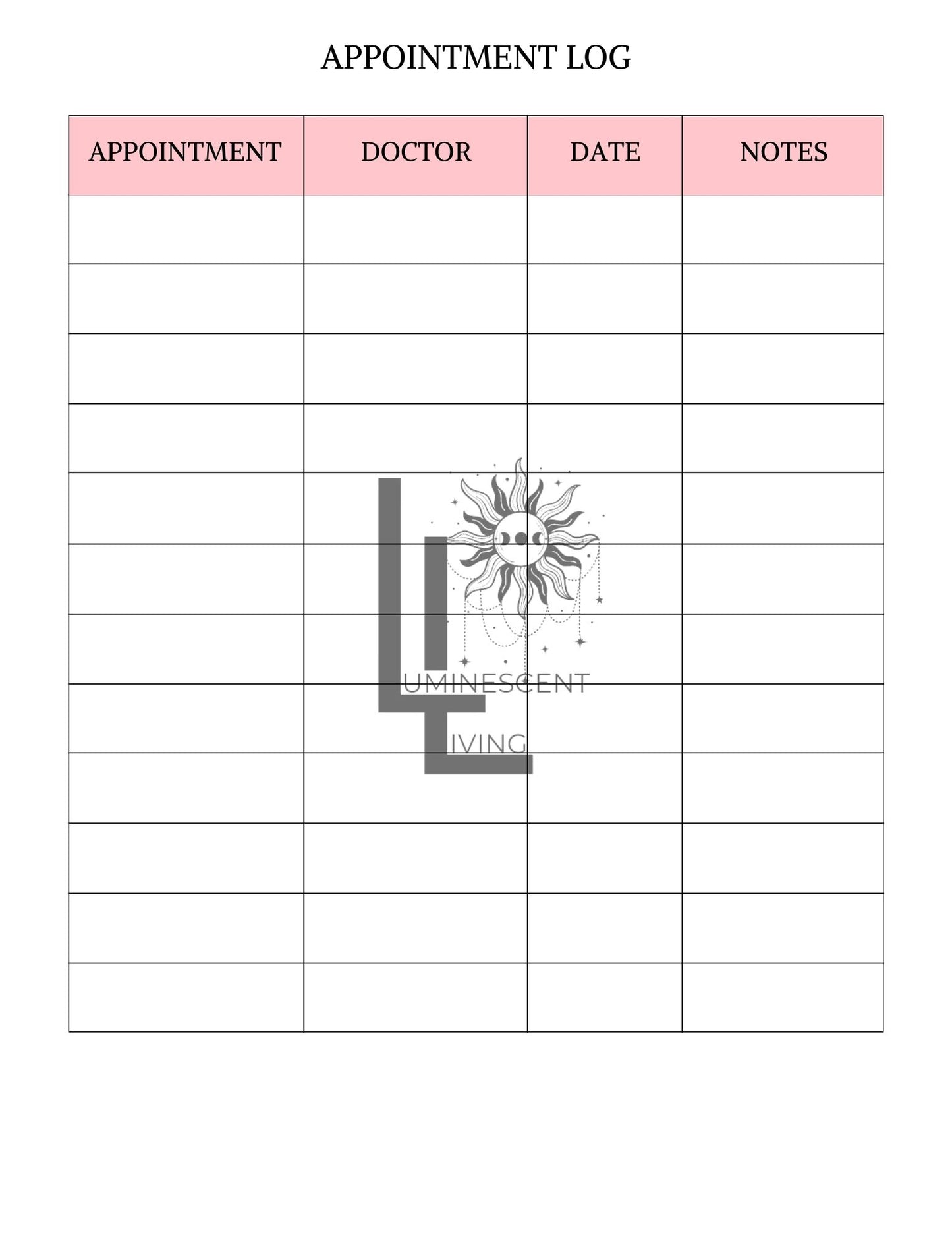 Pink Party Medical Symptoms Tracking Journal (Digital)