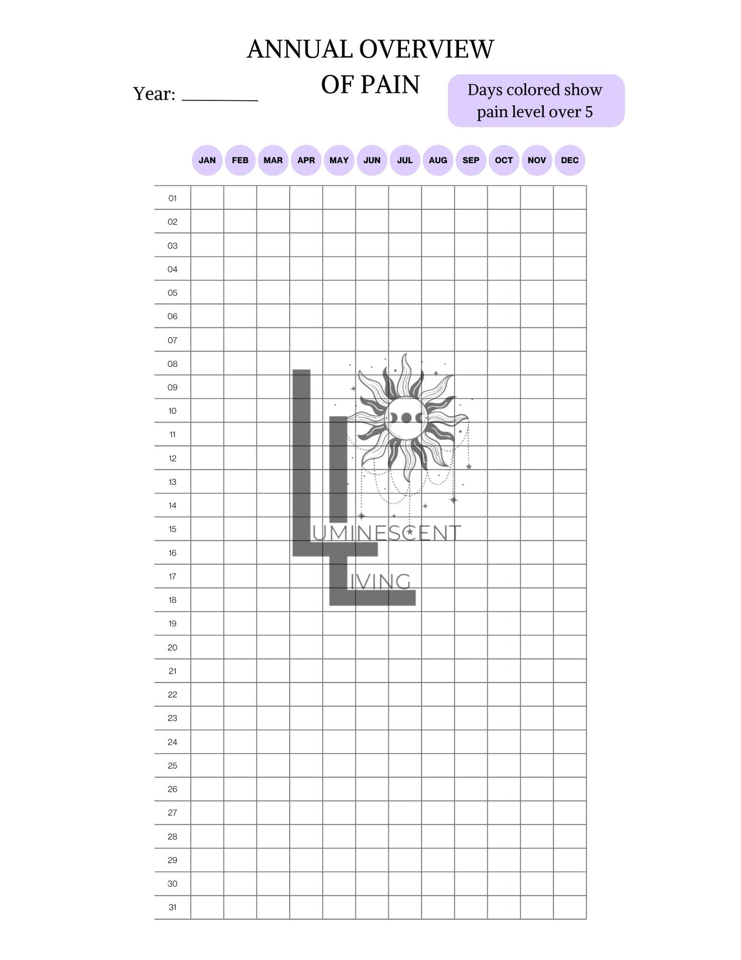 Purple Healing Flowers Medical Symptoms Tracking Journal (Digital)