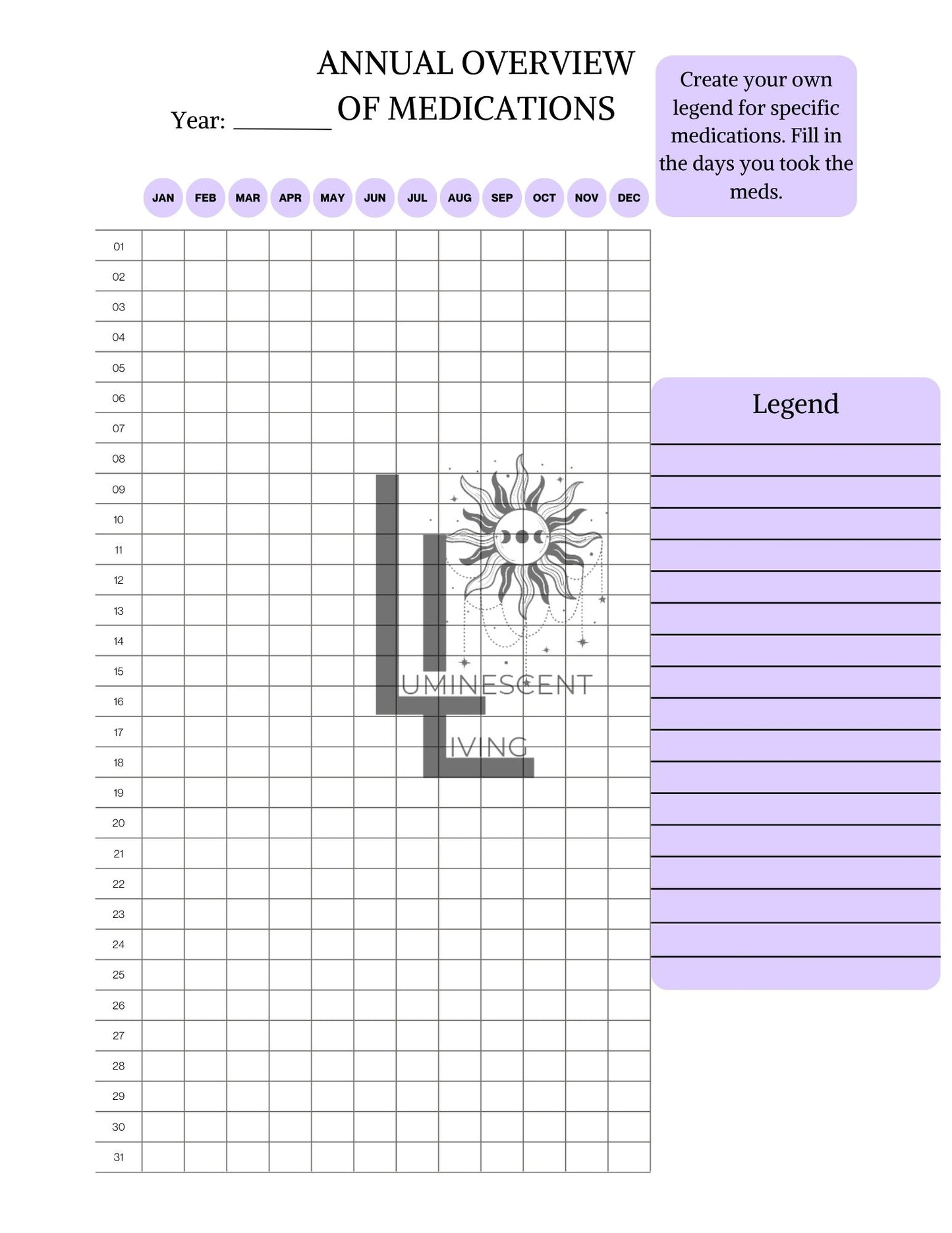 Purple Healing Flowers Medical Symptoms Tracking Journal (Digital)