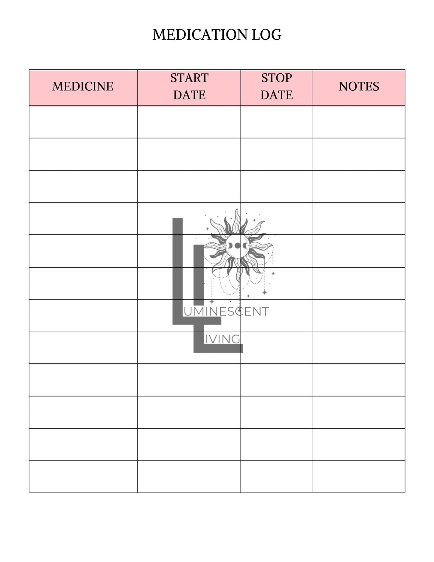 Pink Party Medical Symptoms Tracking Journal (Digital)