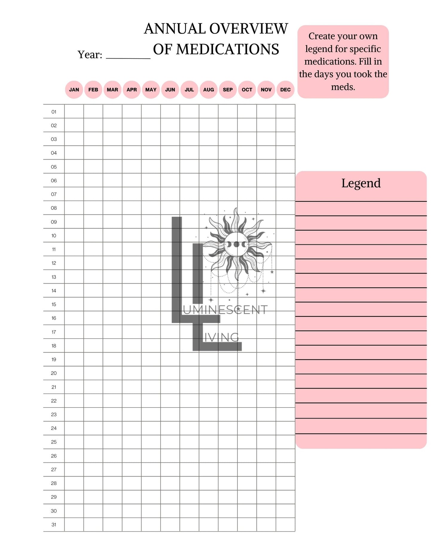 Pink Party Medical Symptoms Tracking Journal (Digital)