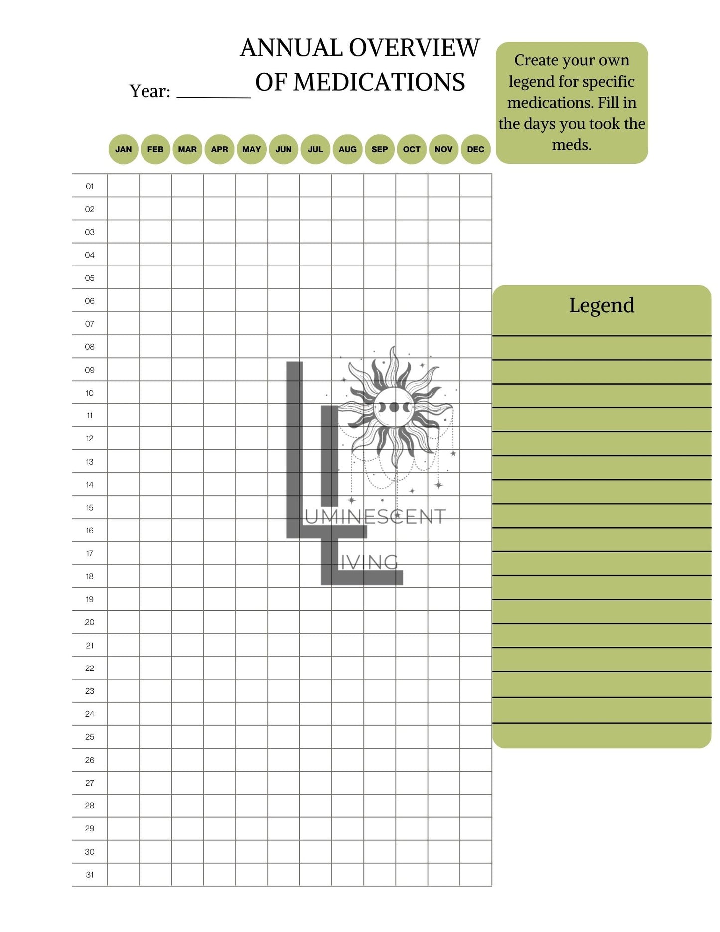 Feeling Green Medical Symptoms Tracking Journal (Digital)