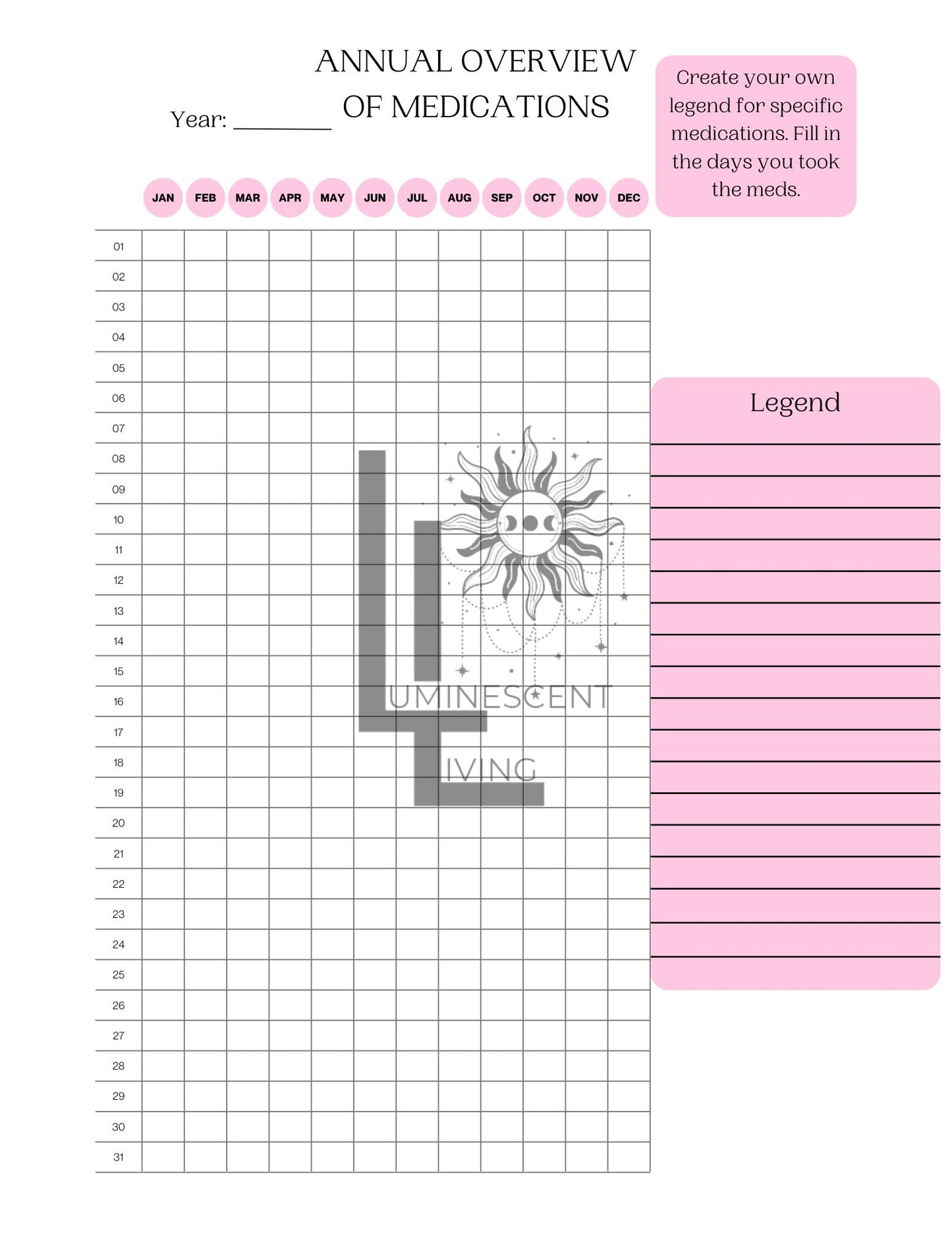 PINK Medical Symptoms Tracking Journal (Digital)